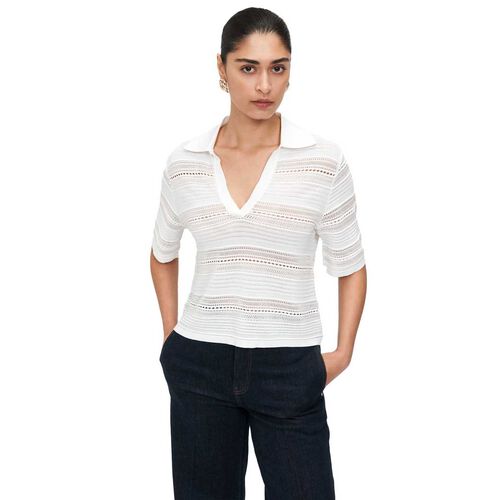 Veronika Maine Pointelle Polo Knit Shirt